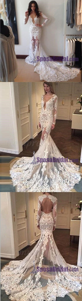 Full Lace Long Sleeves Most Popular Wedding Dresses, Free Custom Handmade Wedding Dress, Bridals Gowns,WD0263