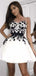 White And Black Floral Sweetheart A-line Short Mini Homecoing Dress, HD3078